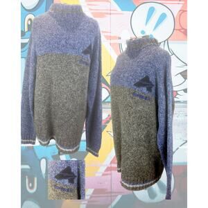 Vintage 90s Y2K Avirex Skater Turtleneck Blue Gray Baggy Sweater Size 3XL